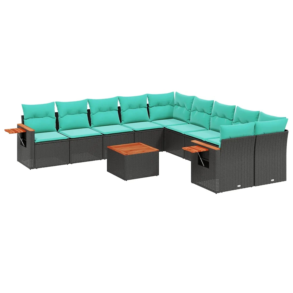 Set Divani da Giardino 11 pz con Cuscini in Polyrattan Nero 3227198