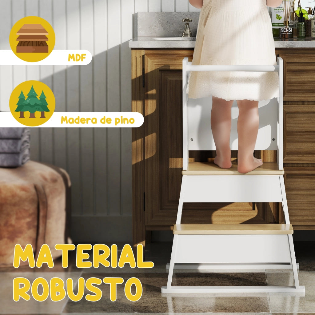 Torre di apprendimento per bambini ¨C zephmum ¨C con pannello lavagna e barriera sicurezza 55x52,5x87,5 cm bianco