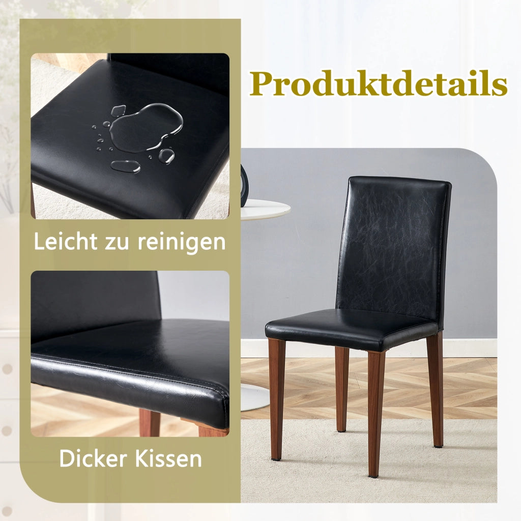 SEDIA da pranzo Set da 4 pezzi 90 cm PU nero gambe effetto noce
