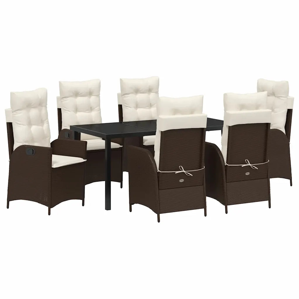 Set da Pranzo per Giardino con cuscino 7 pcs Marrone polyrattan