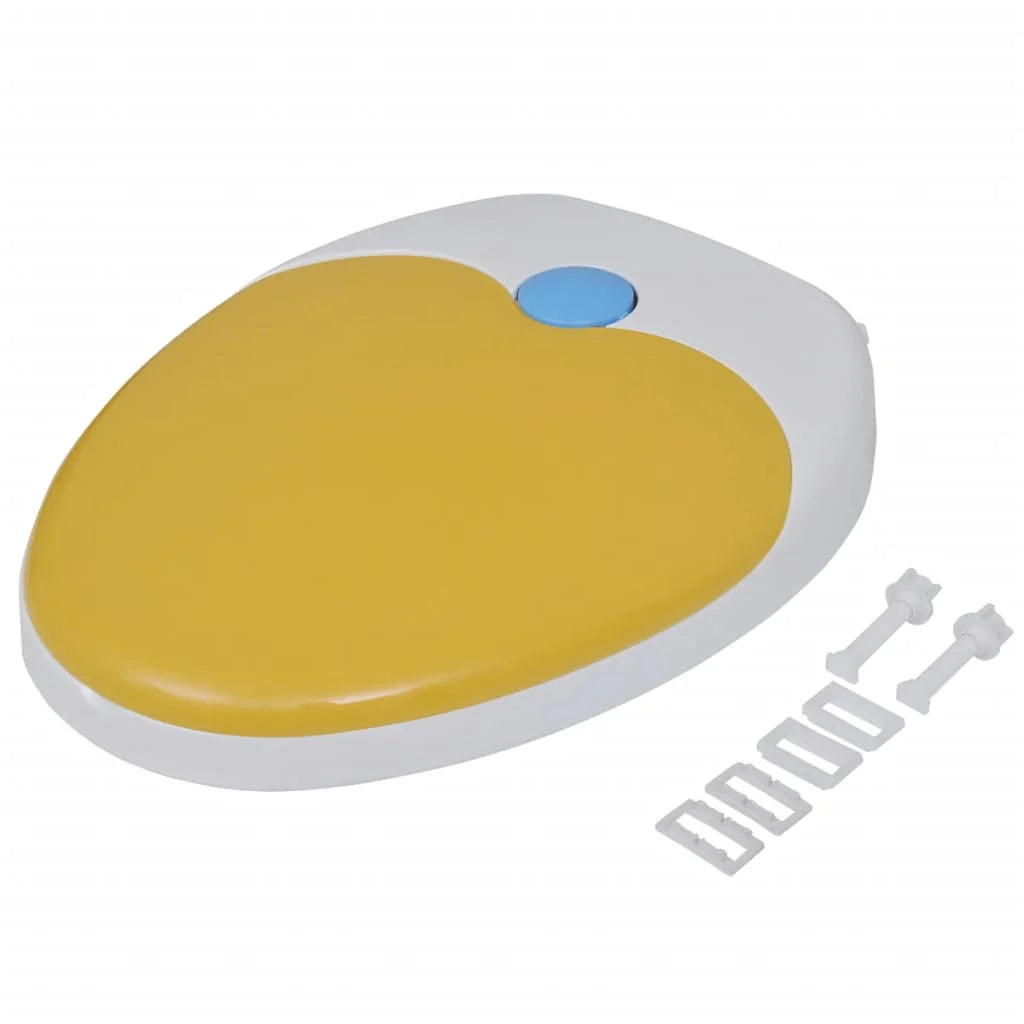 Set di due sedili e coperchi per WC in plastica bianca e gialla 02_0002959