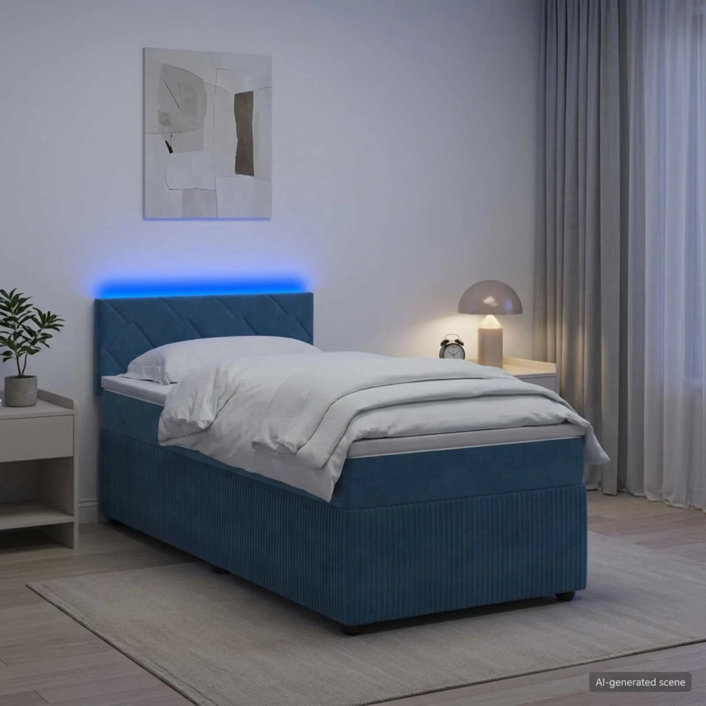 Letto box spring con materasso Blu 90 x 200 cm Velluto 3453075
