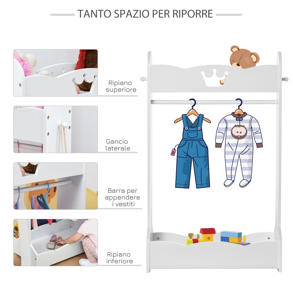 Armadio per Bambini con Ripiani e Appendiabiti ¨C Minimal ¨C 70.5x37x103cm, Bianco