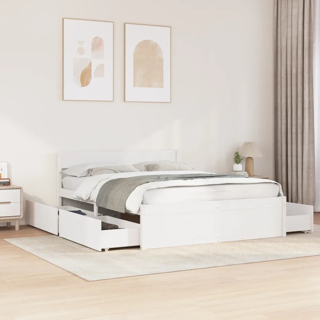 Letto senza Materasso-Struttura Letto Bianco 140x200 cm Legno Massello di Pino 197036
