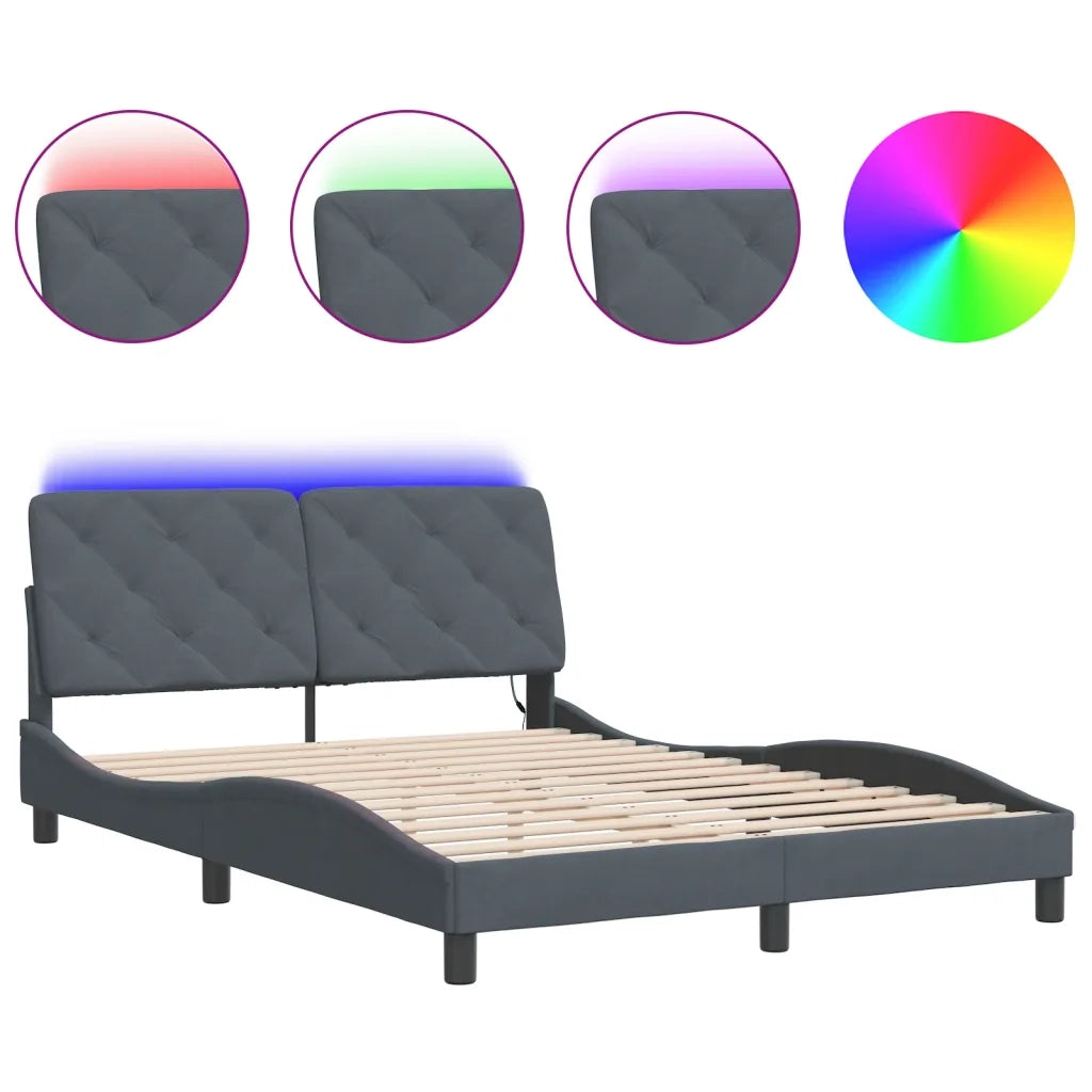 Letto matrimoniale | Letto per adulti | Giroletto con LED senza Materasso Grigio Scuro 140x200 cm in Velluto