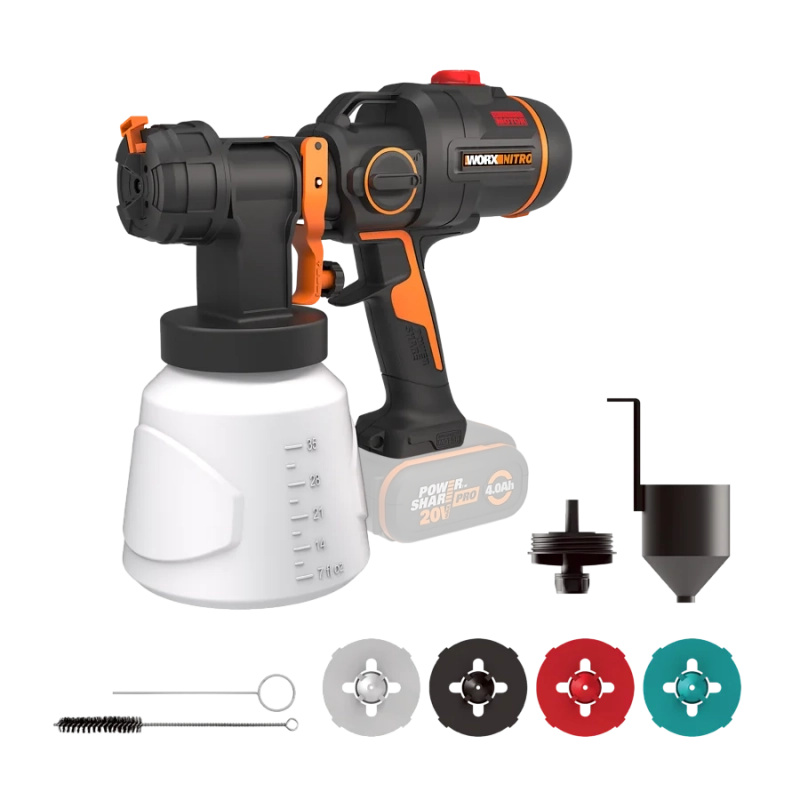 Spruzzatore elettrico WX020.9 20 Volt Brushless con serbatoio 1000 millilitri corpo macchina per verniciatura - Worx
