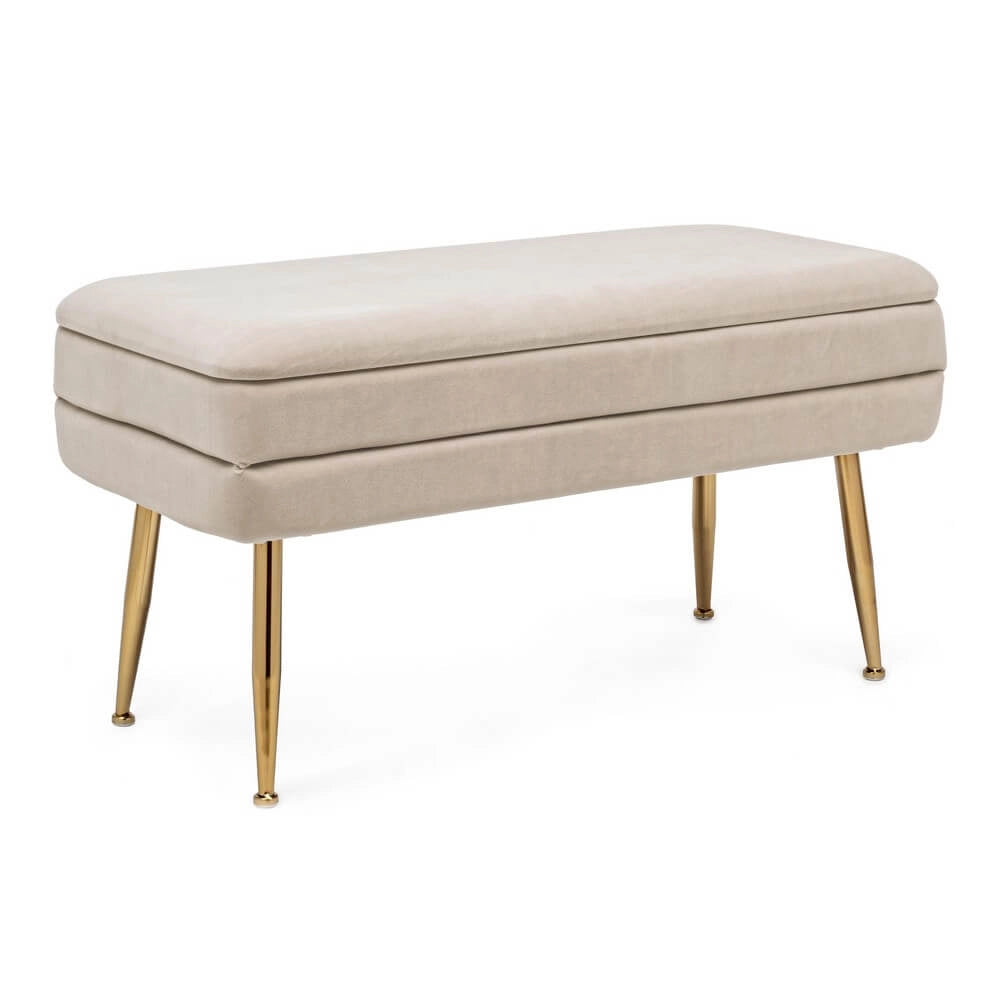 Panca contenitore in velluto con gambe dorate glam - SERENA