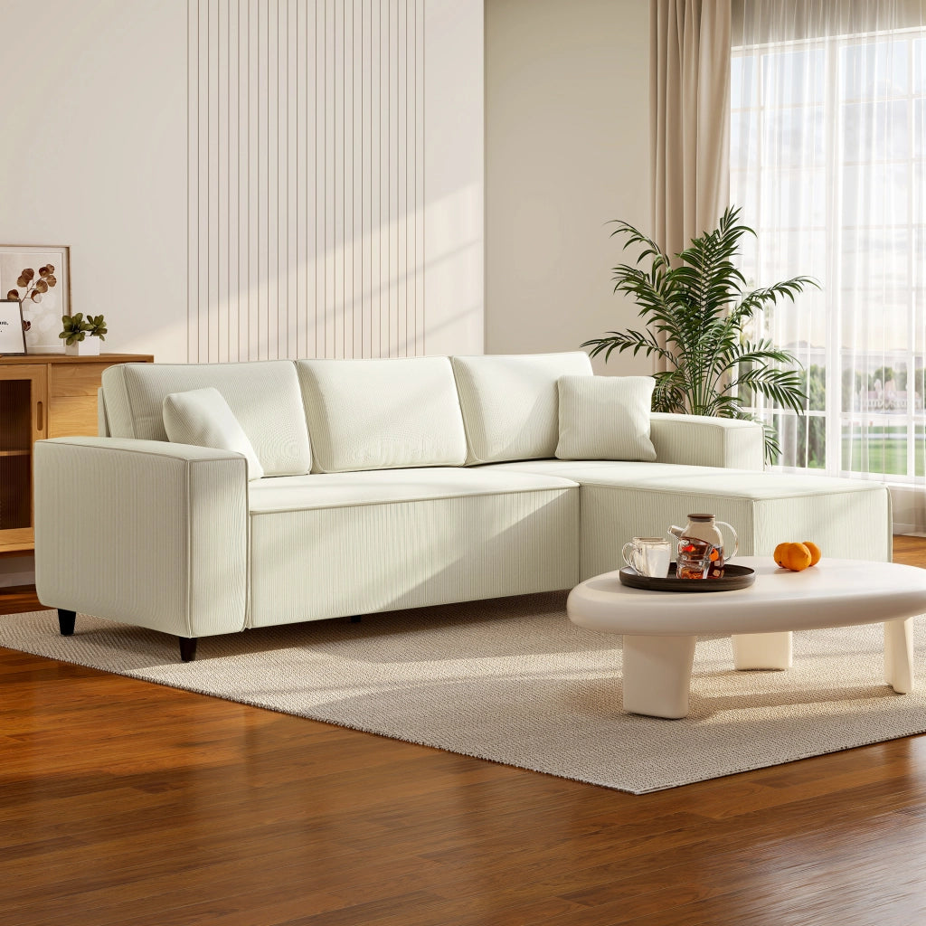Divano Angolare 3 Posti in Velluto ¨C Minimal ¨C Bianco Crema 241x153x83