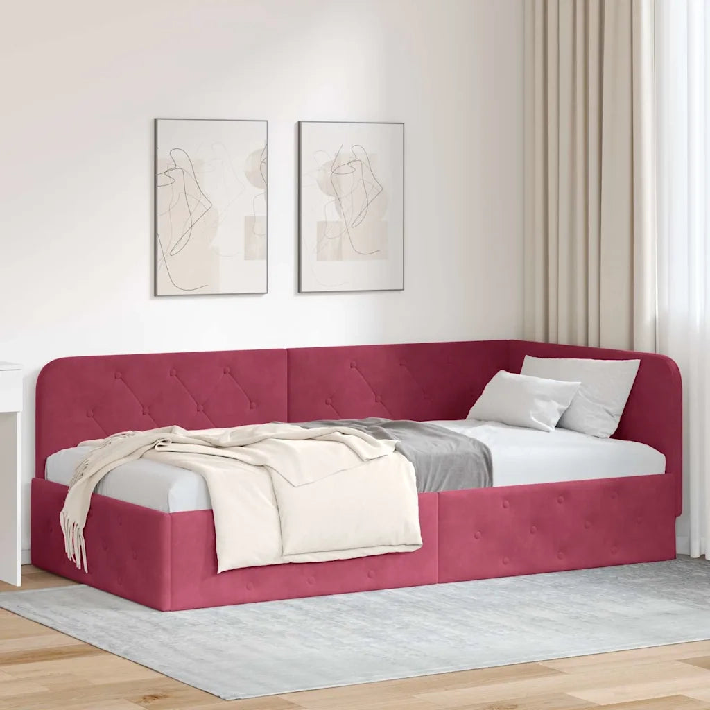 Cornice del letto ad angolo Rosso Vino 90 x 200 cm Velluto 42016537