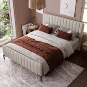 Letto imbottito matrimoniale - Xylo - 160x200 - Grigio-beige - Schienale regolabile
