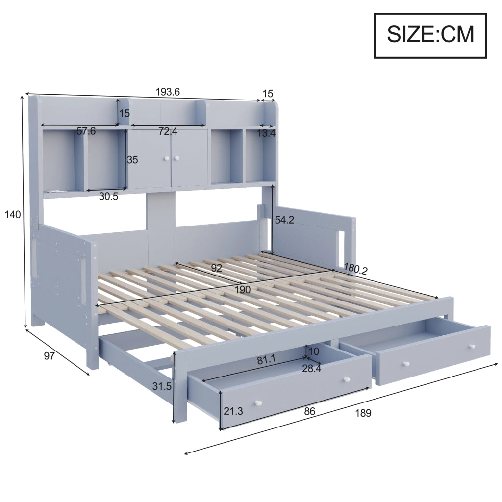 DIVANO LETTO Estraibile 90x190 cm Grigio in Legno