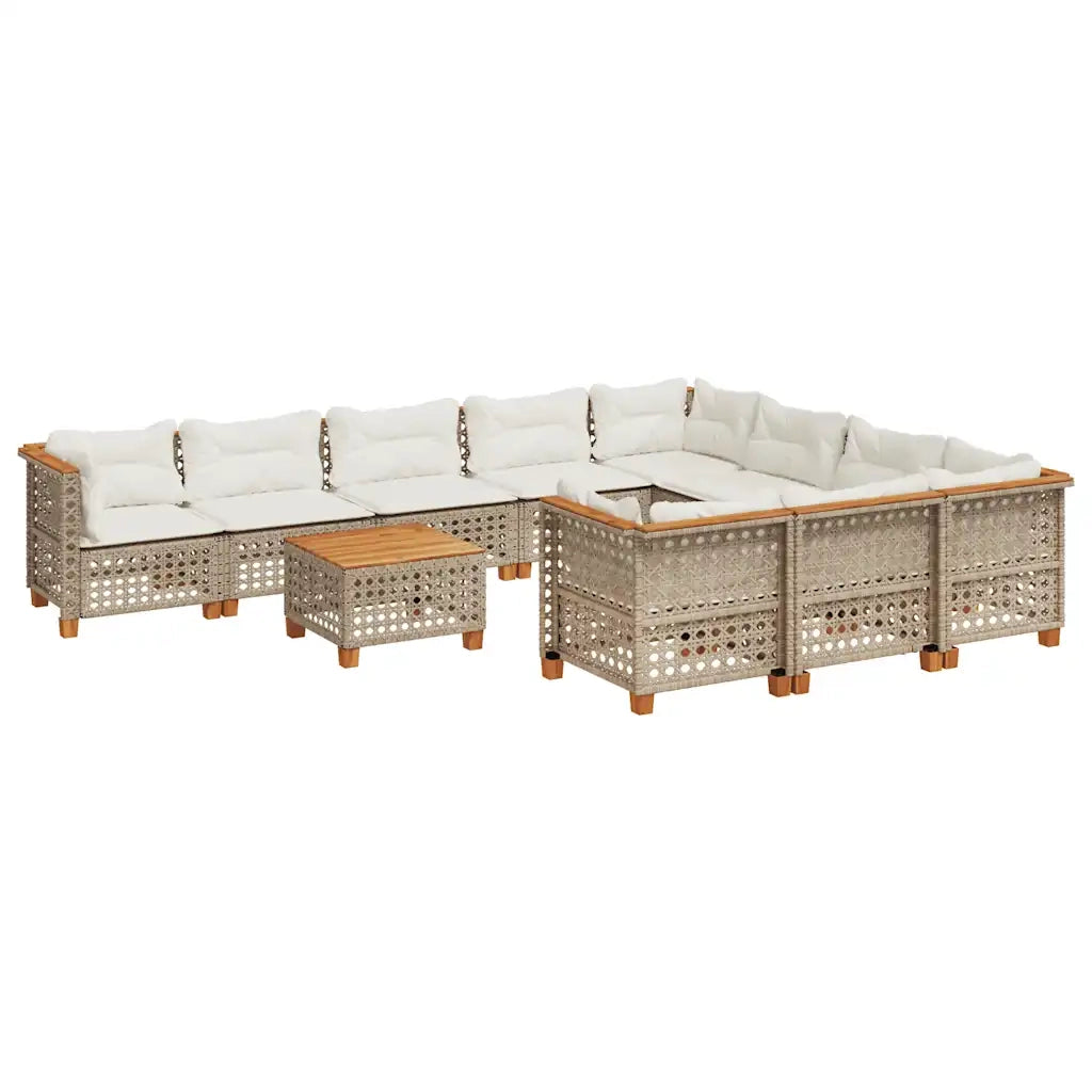 Set Divani da Giardino 11 pz con Cuscini Beige in Polyrattan 3262042