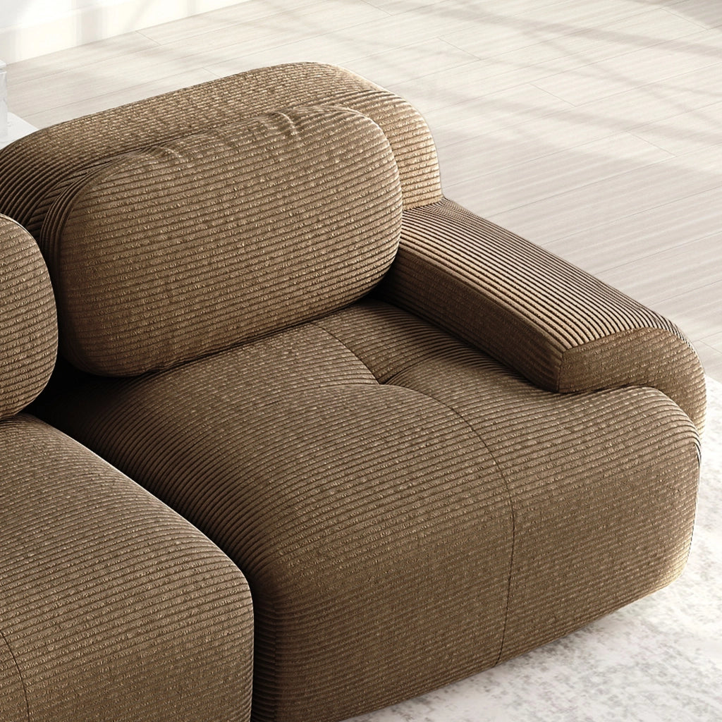 Divano Angolare Modulare ¨C MINIMAL ¨C Tessuto Cordoncino, Braccioli Curvi, Marrone