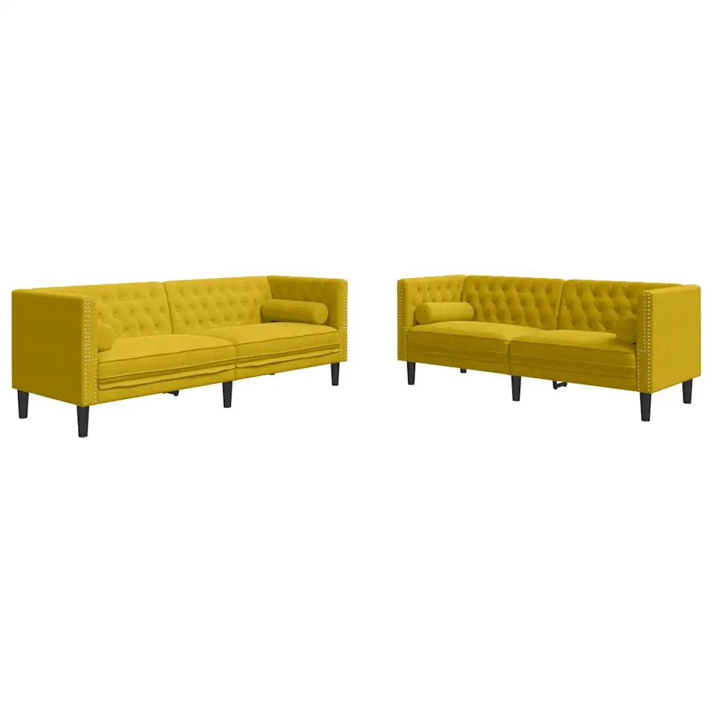 Set Divani Chesterfield 2pz con Cuscini Giallo Velluto 3209297
