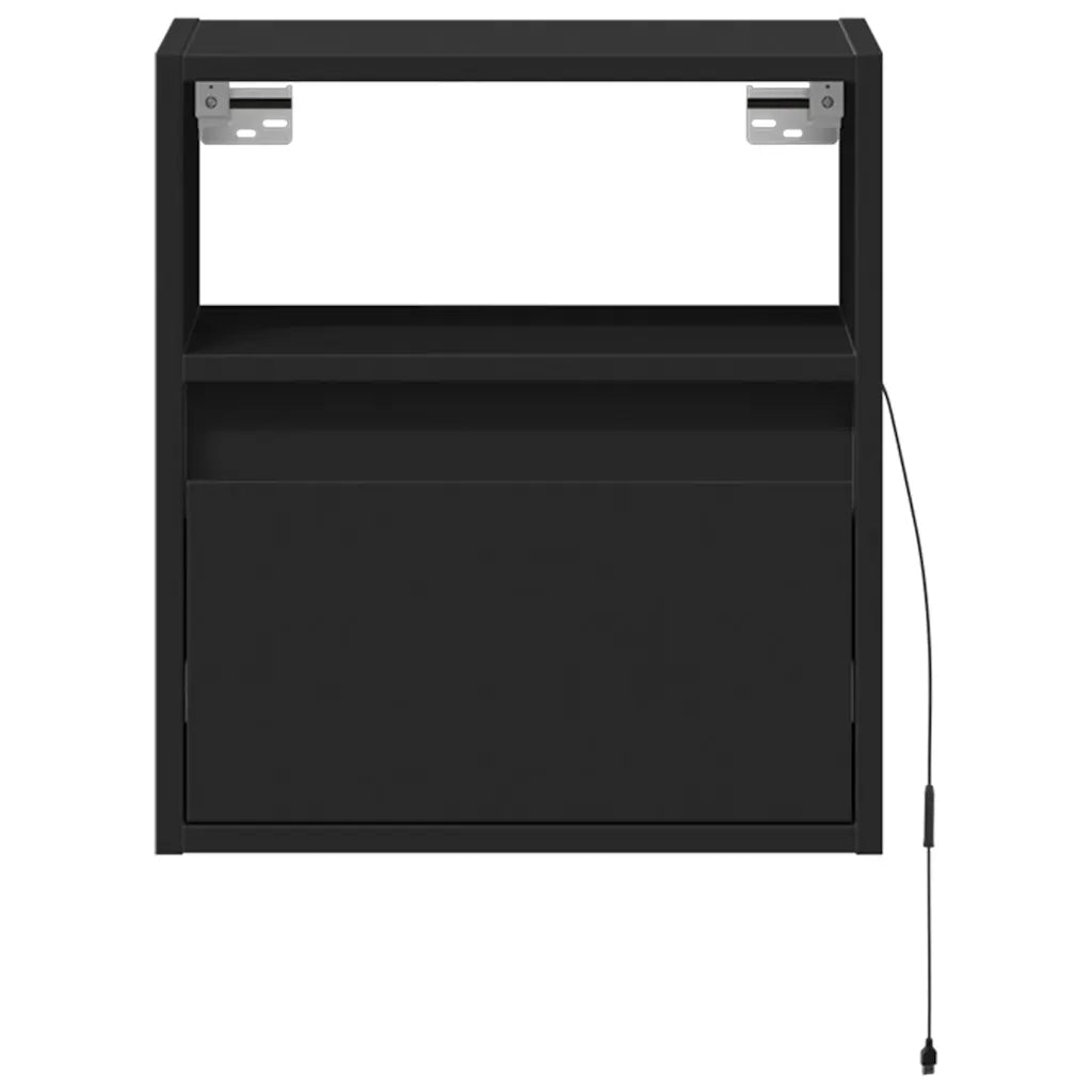 Set di 2 Comodini | Armadio da Notte | Mobiletto da notte a Parete con Luci LED Neri
