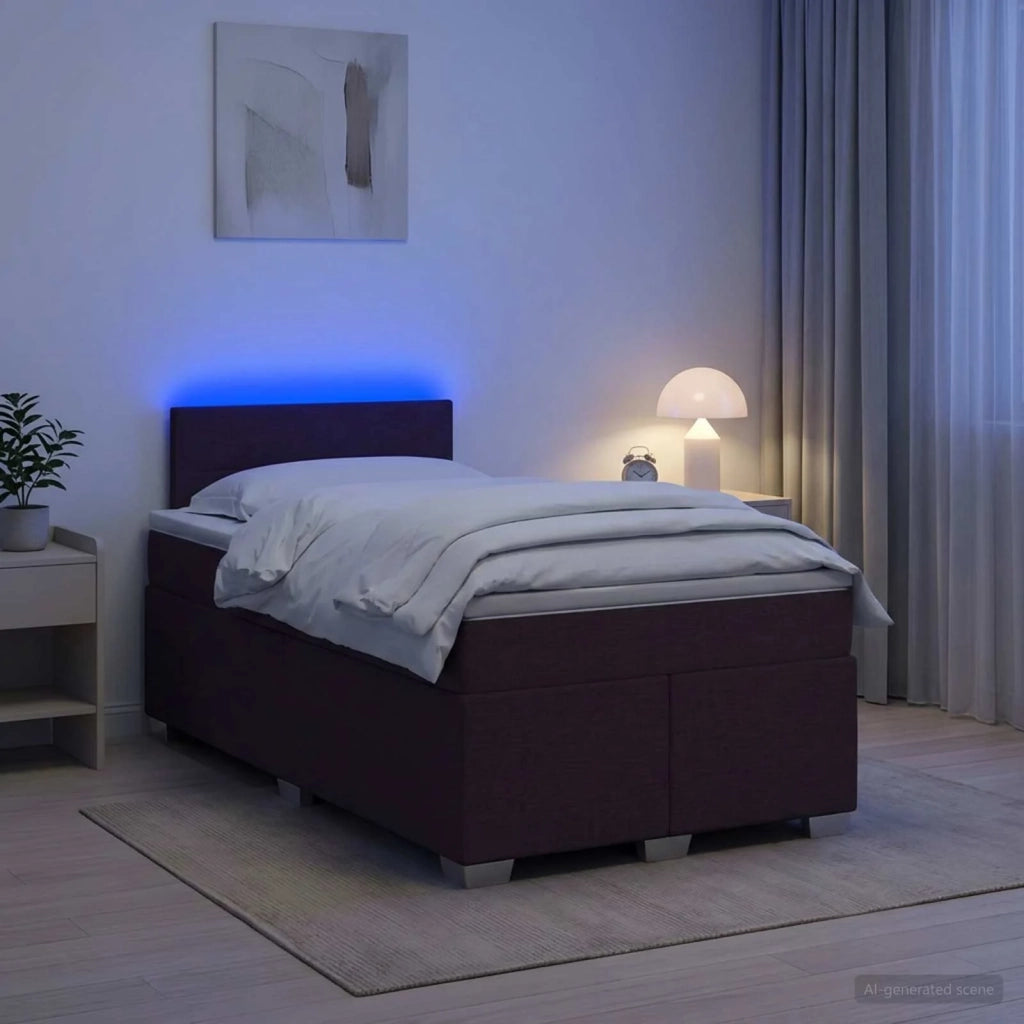 Letto con Box Spring, Materasso e LED Marrone Scuro Tessuto 3451899
