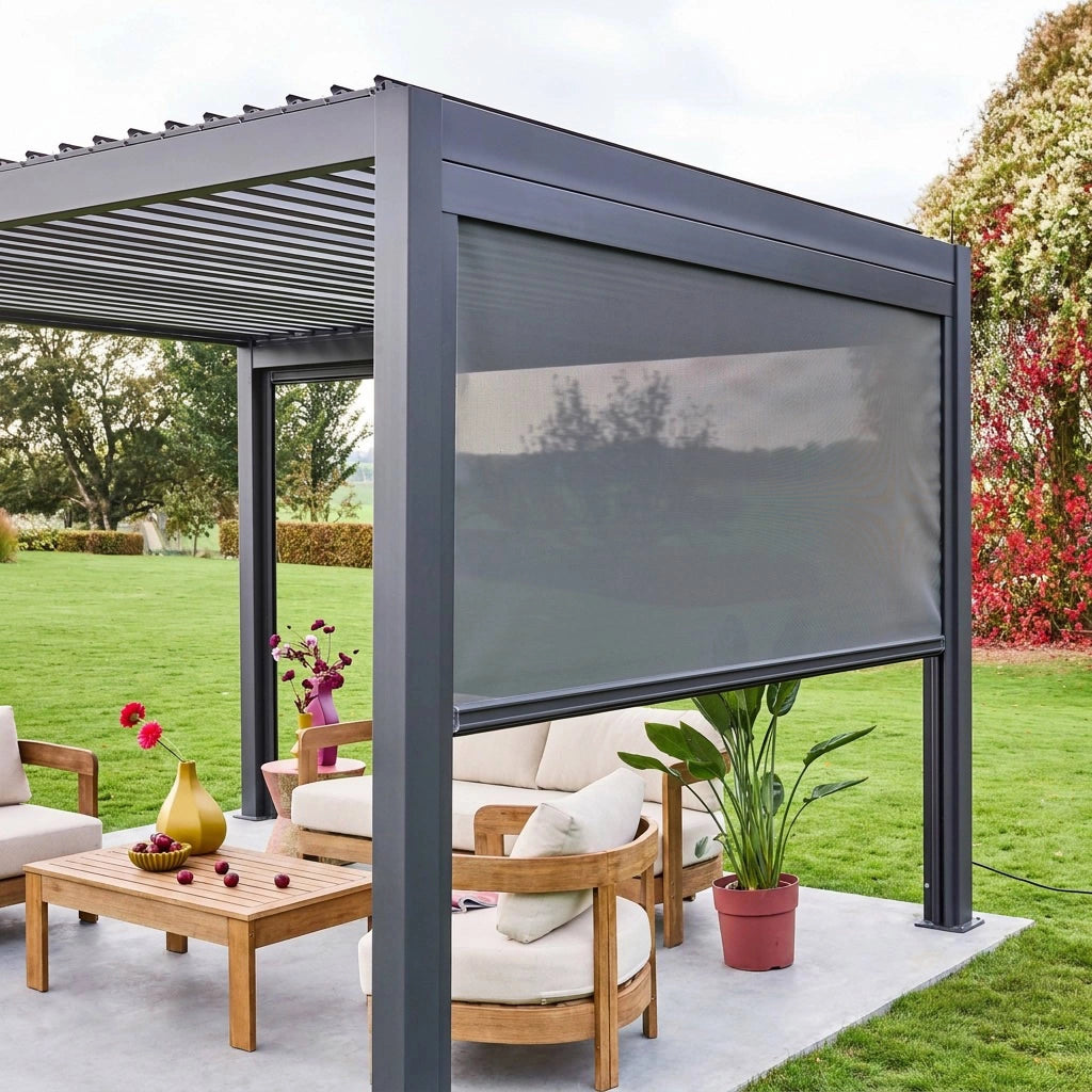 tenda laterale avvolgibile alluminio e textilene per pergola, 3m,