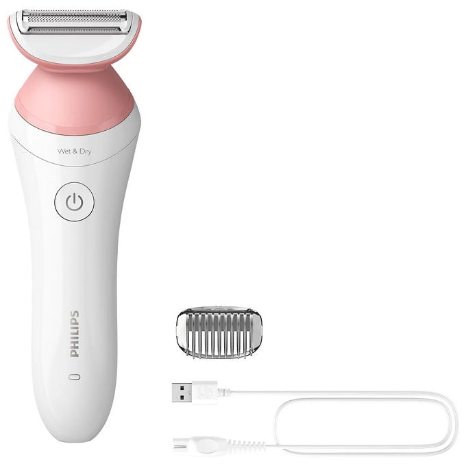 Philips BRL146-20 Lady Shaver Series 6000 Rasoio elettrico donna Wet Dry 1 testina trimmer autonomia 40 min colore Rosa Bianco