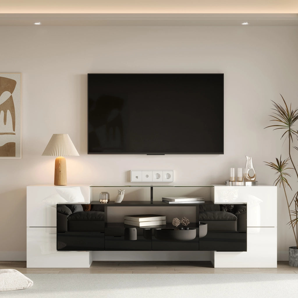 Mobile TV elegante - Zephmum- 200 cm bianco nero lucido LED