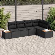 Set Divano da Giardino con cuscino 5 pcs Nero Poly Rattan