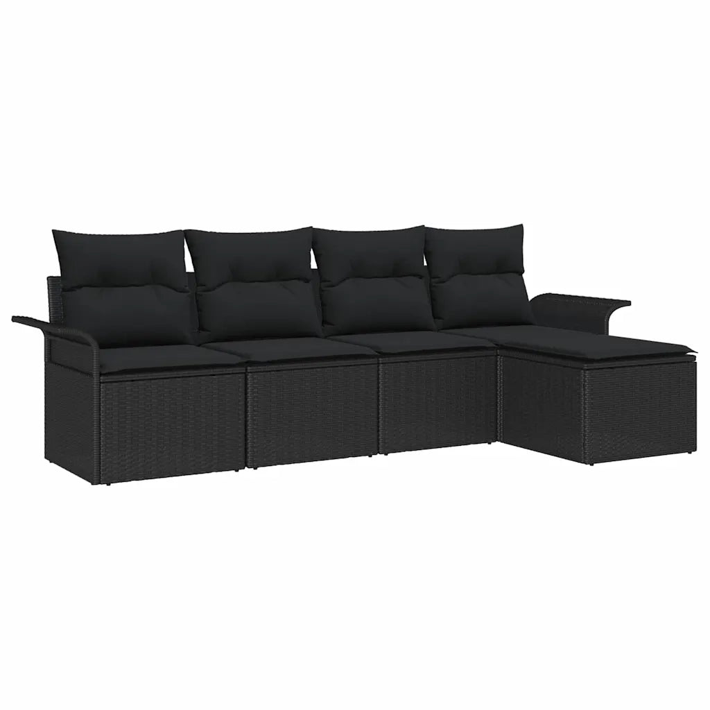 Divano da esterno con cuscino 5 pcs Nero polyrattan 3345323