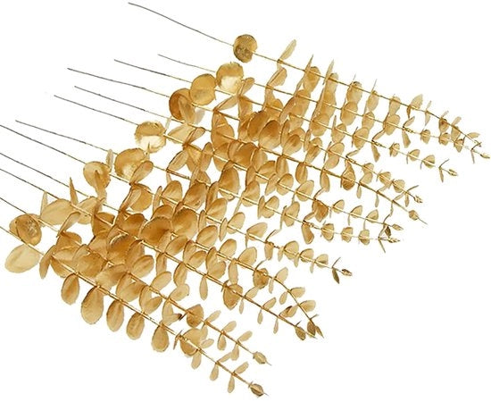 Tavolozze di Eucalipto Artificiale - Facili da Pulire - Set da 24 - Giallo Oro - 38 cm