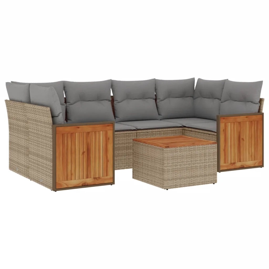 Set Divani da Giardino 7 pz con Cuscini Beige in Polyrattan