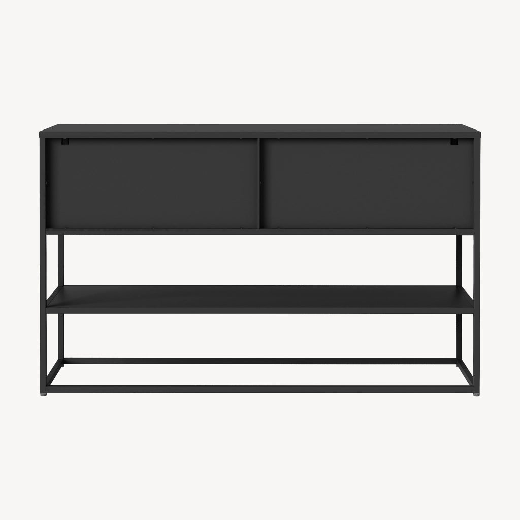 Credenza Bassa Säkylä con Ante in Vetro Scanalato 150x38x90 cm Nero [en.casa]