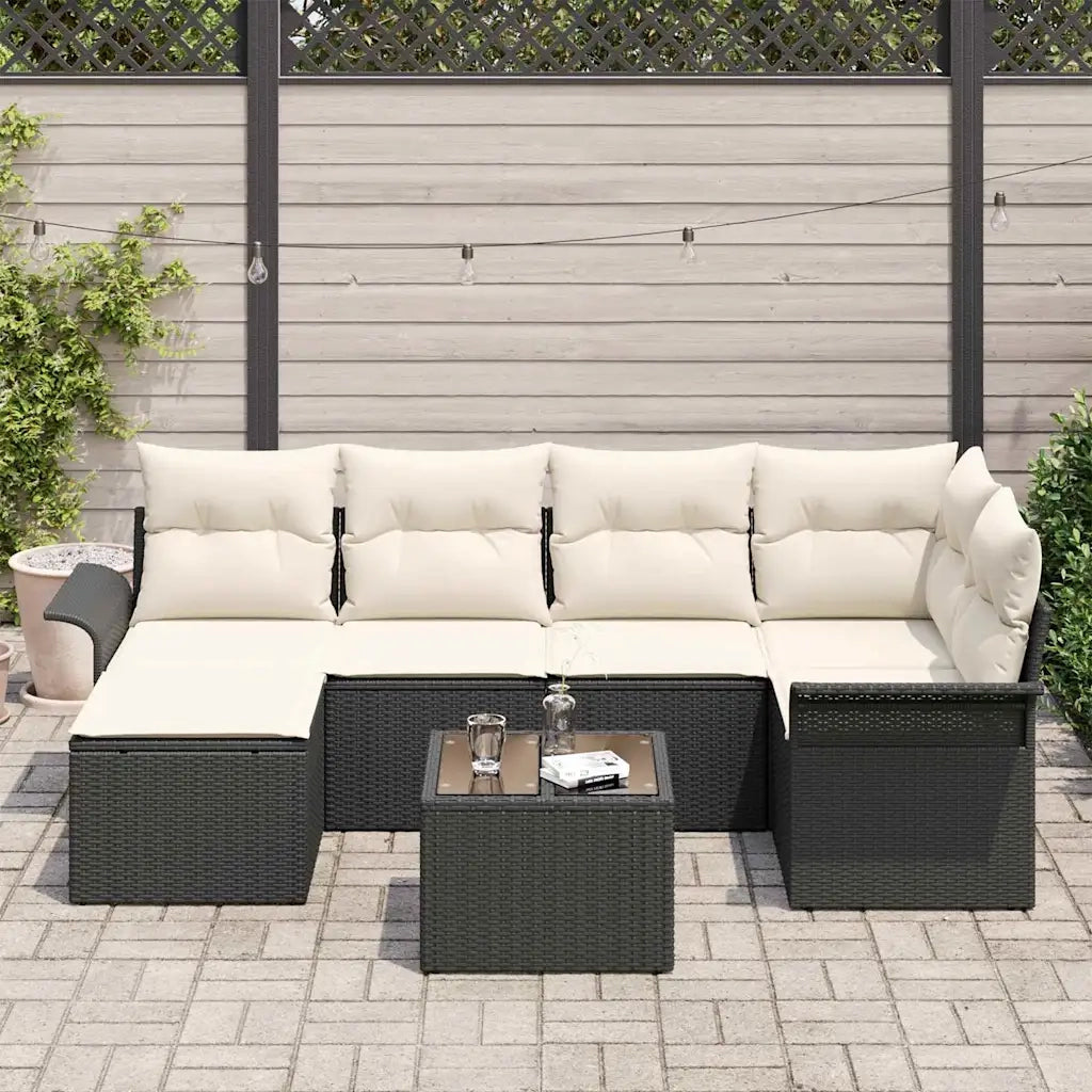 Set Divano da Giardino con cuscino 7 pcs Nero polyrattan 3345437
