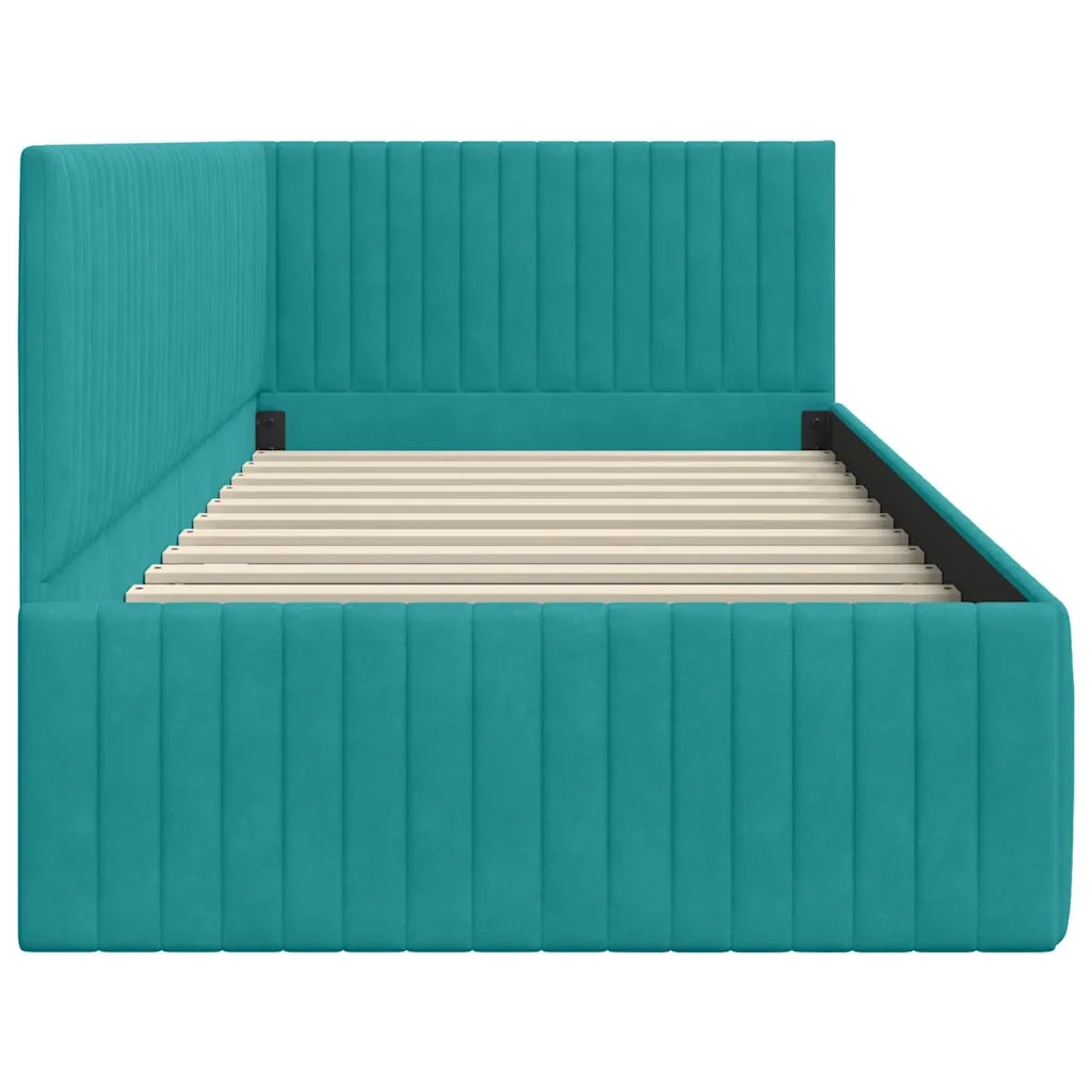 Cornice del letto ad angolo Turchese 90 cm x 190 cm Velluto