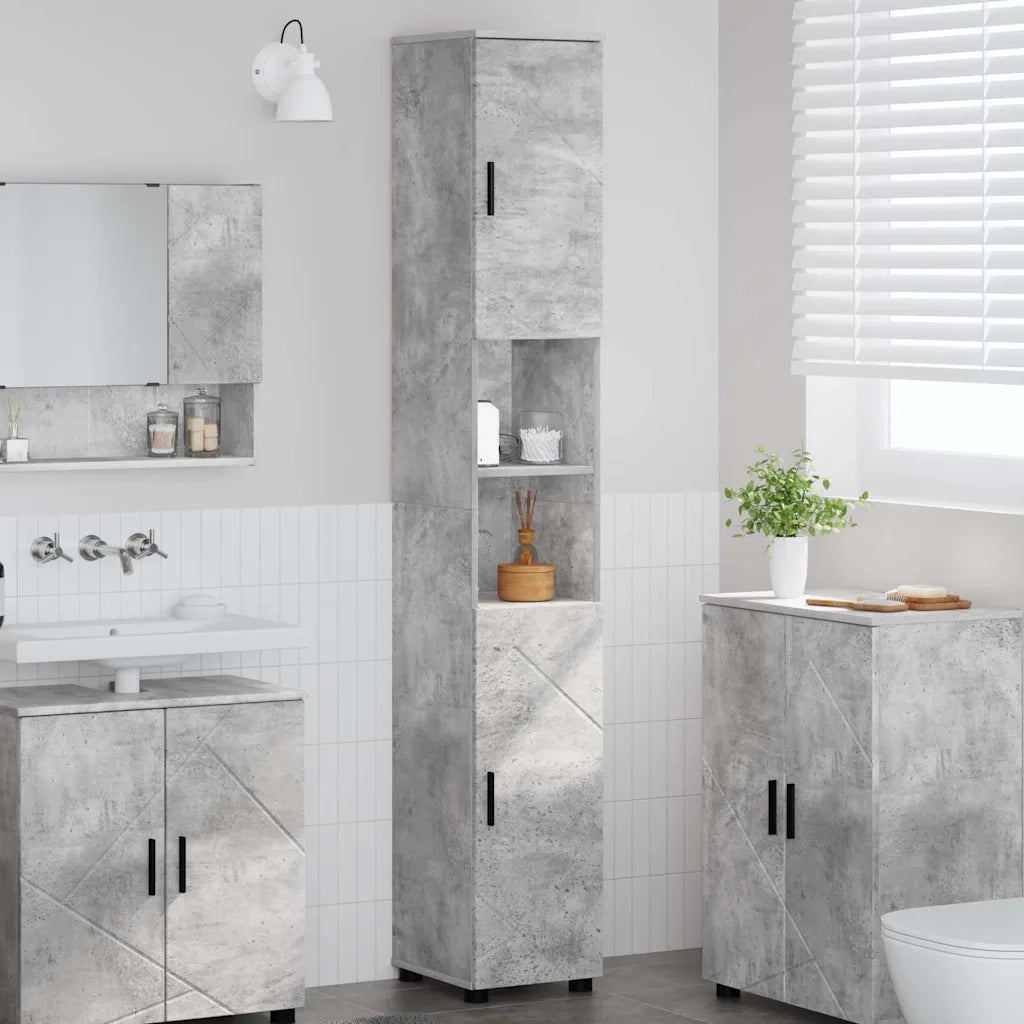 Mobile da Bagno con porta Grigio cemento 30 x 35 x 192 cm