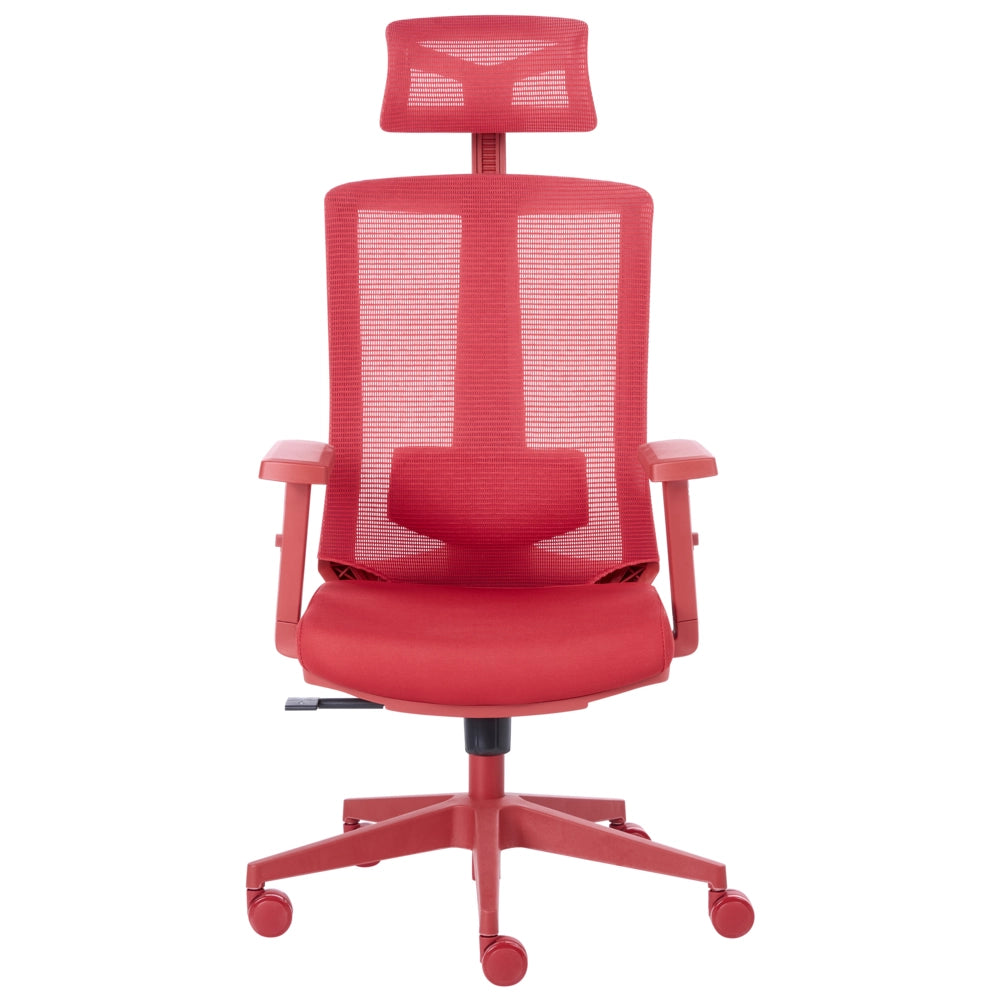 Sedia da ufficio in tessuto e rete rosso, schienale e braccioli regolabili, design moderno, per l'ufficio domestico
