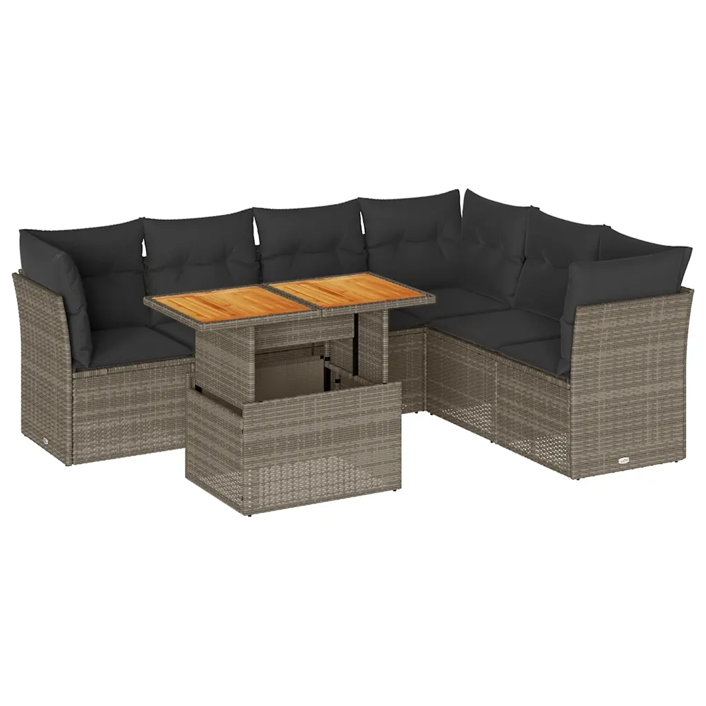 Set Divani da Giardino 7 pz con Cuscini Grigio in Polyrattan 3326937