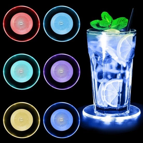 Set da 6 LED-sostegni colorati, sostegni LED illuminanti, sostegni illuminati impermeabili a forma rotonda con 7 livelli di illuminazione, acrilico illuminante per bicchieri per bottiglie di vetro per feste, matrimoni, Natale
