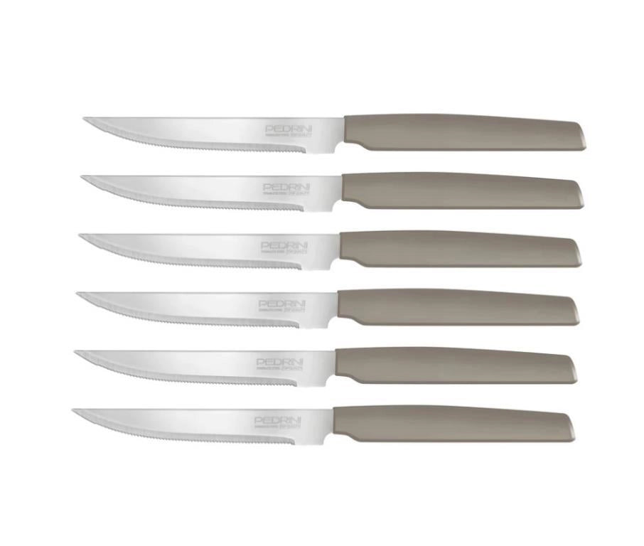 Set 6 Coltelli da Bistecca Carne Active Lama Seghettata Tortora Pedrini