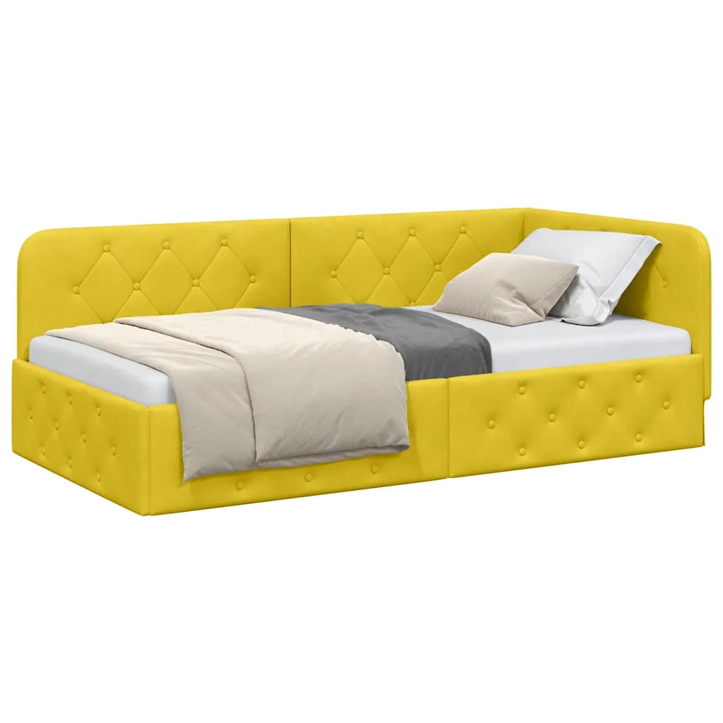 Cornice del letto ad angolo Giallo 100 x 200 cm Velluto 42016549