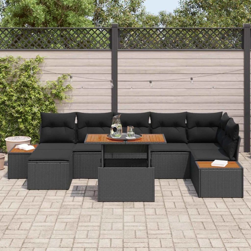 Set Divano da Giardino con archiviazione 8 pcs Nero Poly Rattan