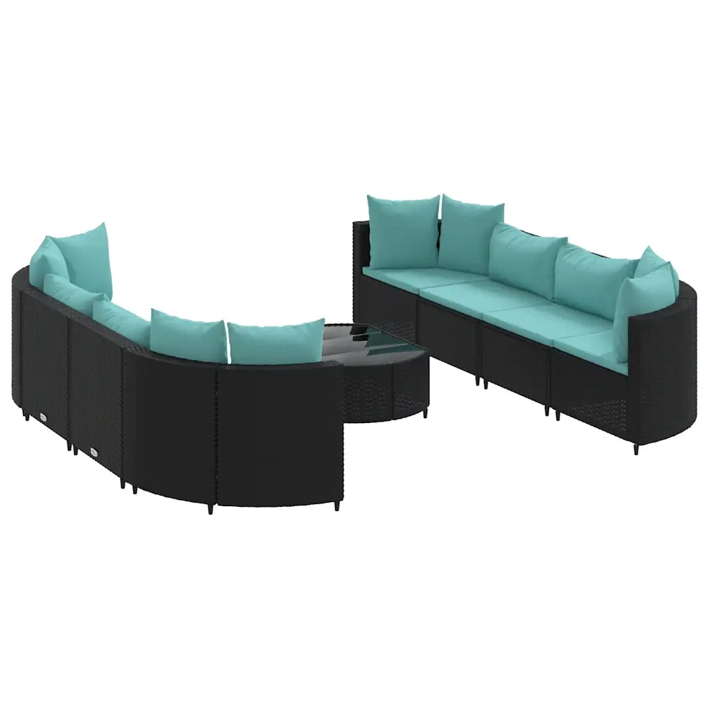 Set Divani da Giardino 9 pz con Cuscini Nero in Polyrattan
