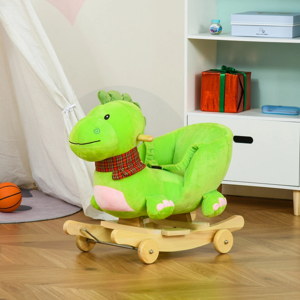 Cavalluccio a Dondolo per Bambini ¨C zephmum ¨C Legno e Peluche Verde