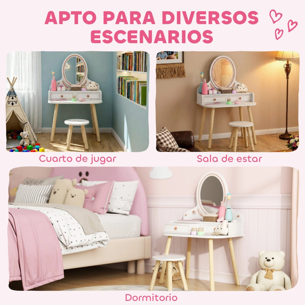Cassettiera Bambina con Specchio e 2 Cassetti ¨C Minimal ¨C Bianco