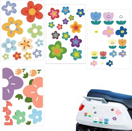 Sticker per Bicicletta - Disegno Fiori - 4 Fogli - Idrorepellente - Autoadesivi - Decorativi - Adatti per Interno/Esterno - Sticker Decorativi
