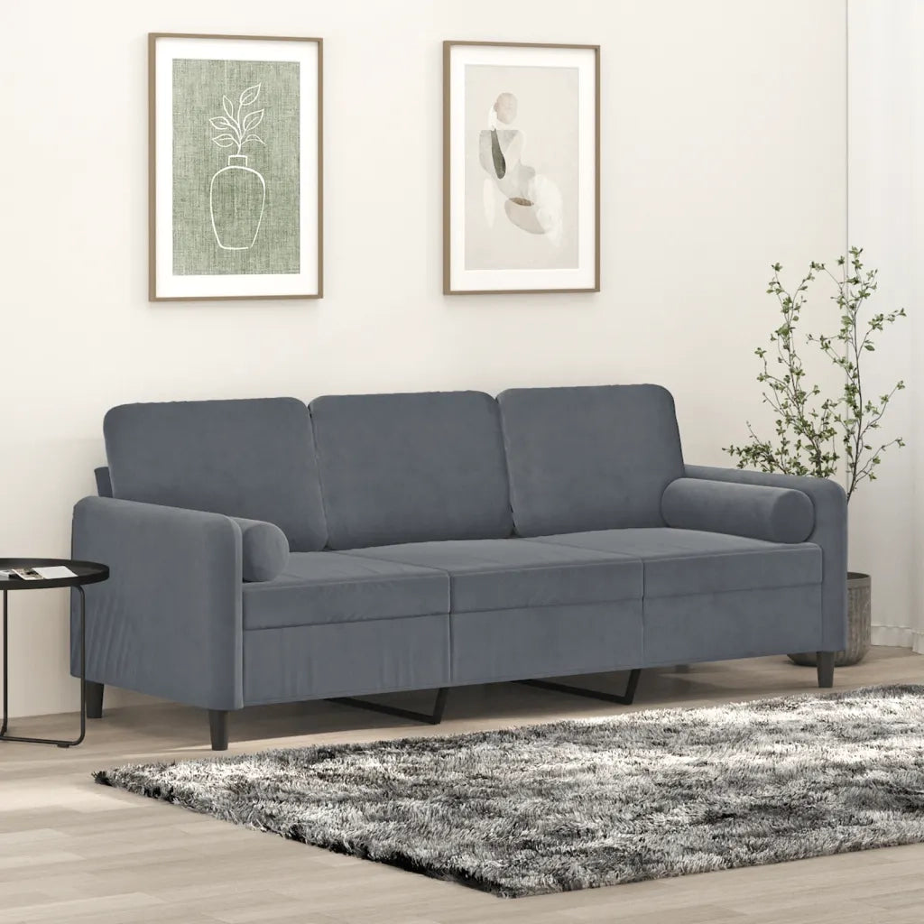 Divano a 3 Posti con Cuscini-Sofa 3 Posti con Cuscini Grigio Scuro 180 cm in Velluto 634853