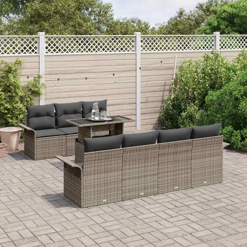 Set Divano da Giardino con cuscino 8 pcs Grigio polyrattan