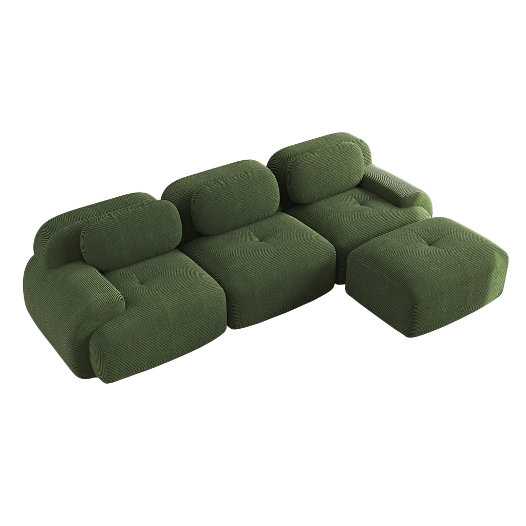 Divano Angolare Modulare ¨C MINIMAL ¨C Verde, Tessuto a Coste, Braccioli Extra-Larghi