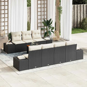 Set Divano da Giardino con cuscino 8 pcs Nero polyrattan