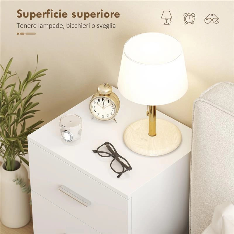 COMODINO CON 3 CASSETTI MODERNO E MULTIUSO PER CAMERA E SALOTTO, 40X35X60 CM, BIANCO