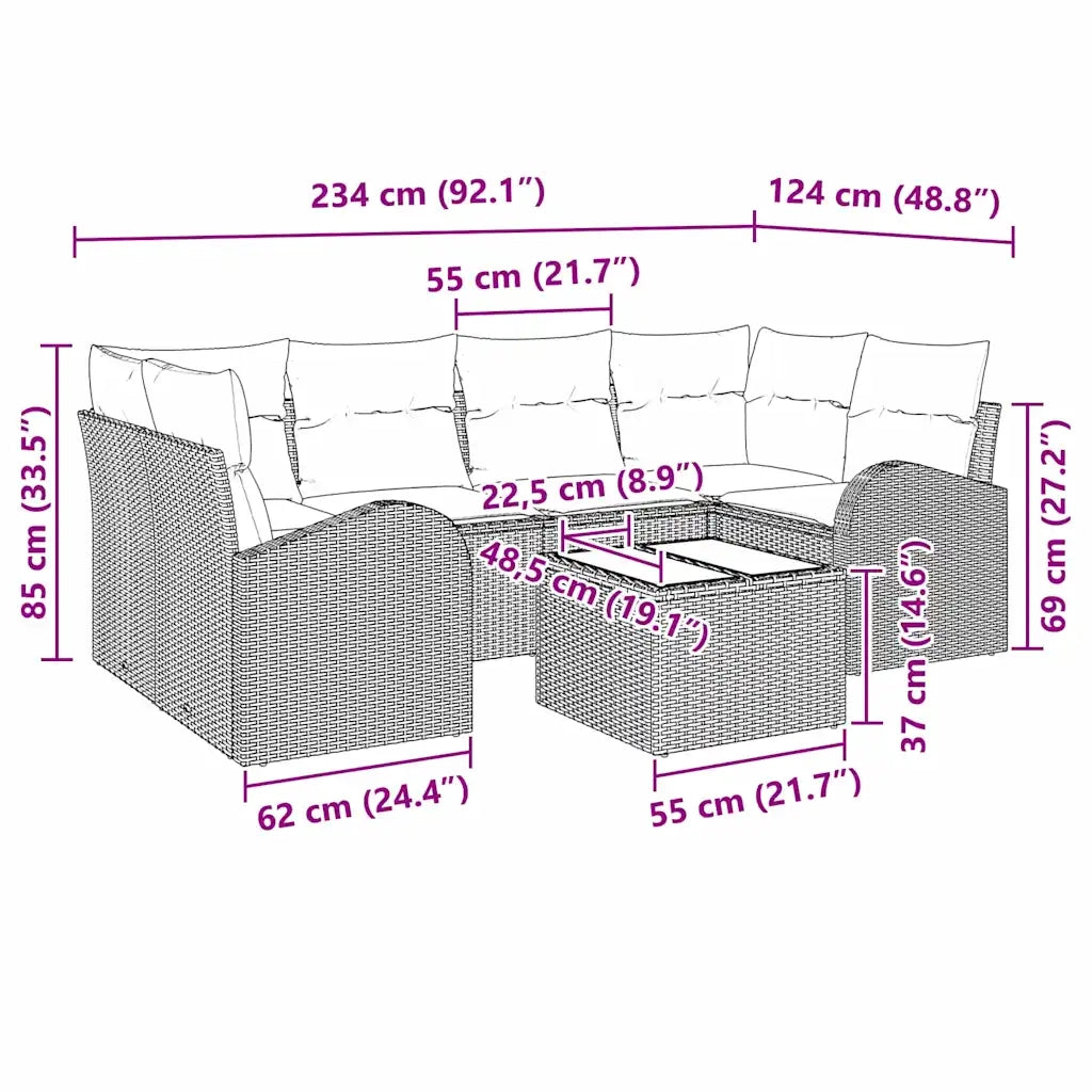 Set Divano da Giardino 7 pcs Marrone e Crema polyrattan 3354607