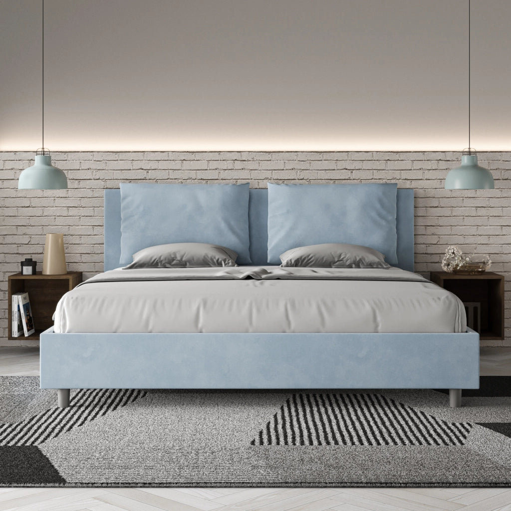 BS COM Letto contenitore imbottito 180x210 microfibra azzurro