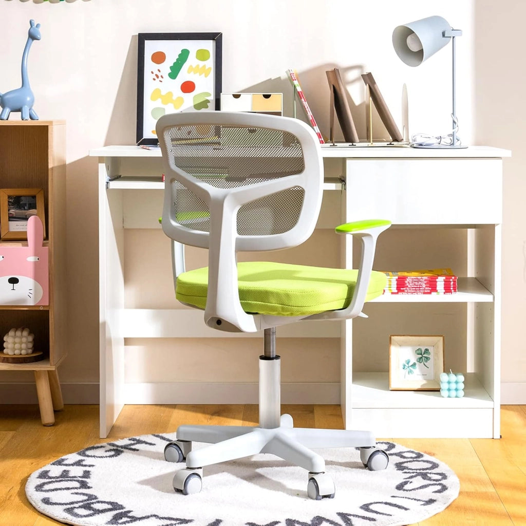 Sedia per Scrivania per Bambini, Sedia per Computer per Bambini con Altezza Regolabile, Ruote con Freni, Sedile Girevole a Rete, Sedia Ergonomica per Bambini 3-10 Anni (Verde)