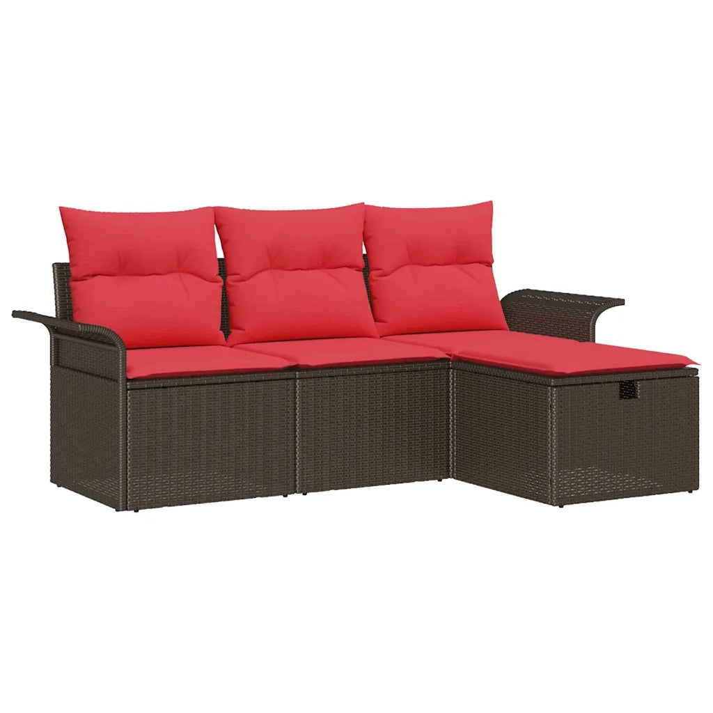 Set Divano da Giardino 4 pcs Marrone e Rosso polyrattan 3358853